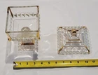 Jeanette Glass - Pedestal Wedding Box - Candy Dish And Lid - Gold Trim - Vintage