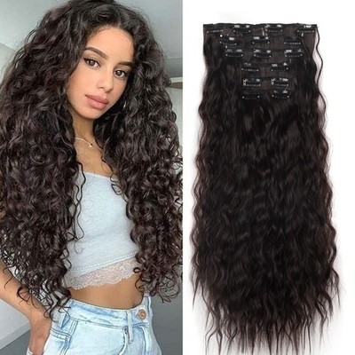 Clip in Extensions wie Echthaar günstig Haarteile Dunkelbraun 6 Teile Set 50c...