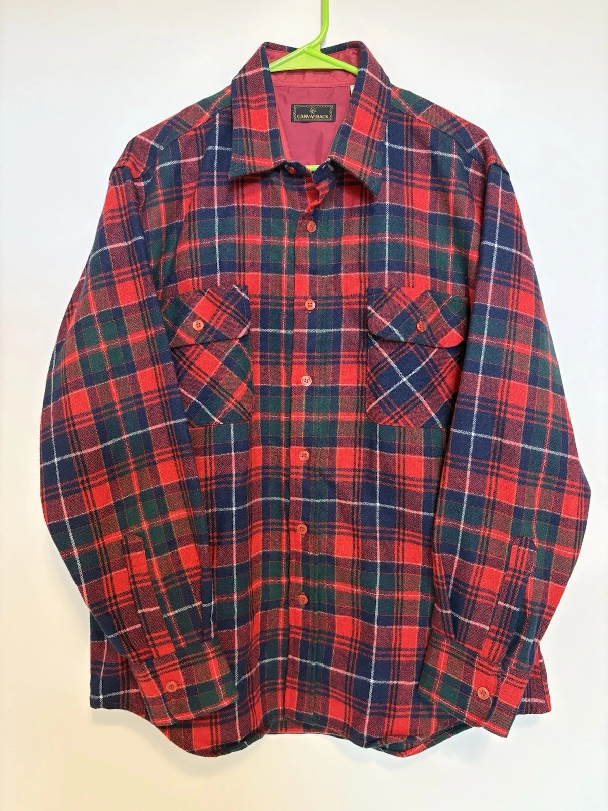 Canvasback Wool Flannel Shirt Mens Large Red Blue Plaid Outdoor Heritage