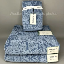 4pc William Morris & Co Velour 2 BATH & 2 HAND TOWELS ~ STRAWBERRY THIEF ~ BLUE