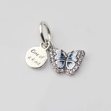 Authentic PANDORA Blue Butterfly One of a Kind Quote Charm 790757C01