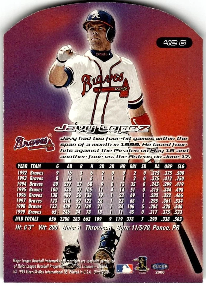 2000 Ultra #42G Javy Lopez Gold Medallion - Image 2 of 2