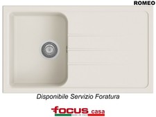 Lavello cucina Made in Italy Romeo 1 vasca e gocciolatoio cm 86x50 Bianco Antico