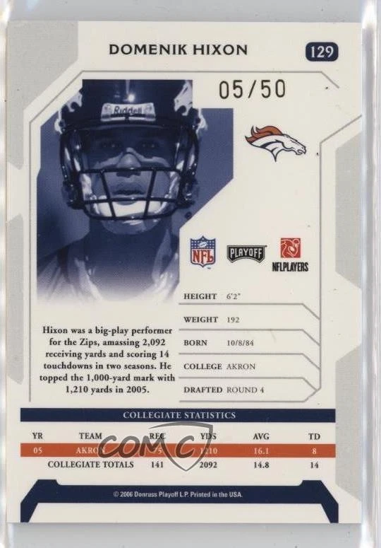 2006 Playoff NFL Playoffs Gold Signature Proof /50 Domenik Hixon Rookie Auto RC - Image 2 of 2