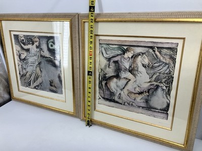 2x Greek Etching by Dan Mitra Artist Proof A/P Hand Signed & Frames