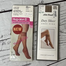 2 Vintage Sears Nylon Knee Hi Stockings Hosiery Nude Nice Touch Hug Alon