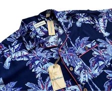 Caribbean Roundtree & Yorke Nwt Deep Blue Floral Piping Button Front Shirt  XL
