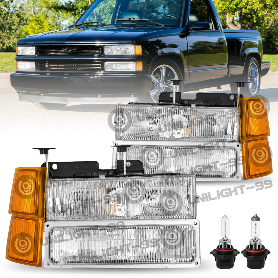 Para 94-98 Chevy Silverado C10 C/K 1500 2500 3500 con faros de lámpara de parachoques con bombilla Foto 2 de 4