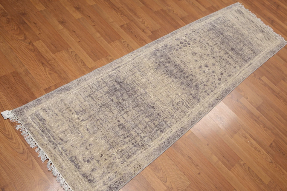 2'4" x 8' Hand Knotted Abstract Modern 100% Wool runner Area Rug Beige - Image 2 of 4