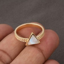 Triangle Moonstone Ring 14k Gold Plated Sterling Silver Engagement Rings Gift