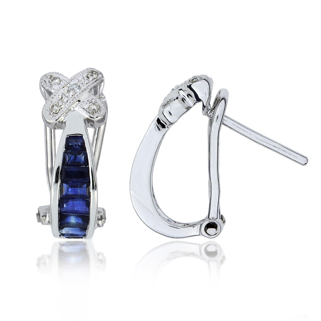 14K White Gold Sapphire & Diamond J Hook Earrings GE… Gem