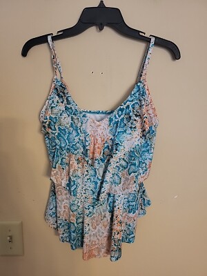 Women's Tiered Tankini Top - Aqua Green Snake Print Size Small B18