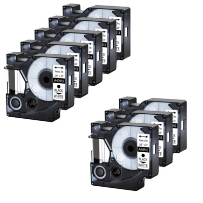 8 PK Black on White D1 40913 3/8  9mm Label Tape for DYMO LabelManager 210D 260P