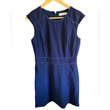 Tory Burch Women’s Elegant Navy Wool Minimalist Sheath Cap Sleeve Dress Size 10