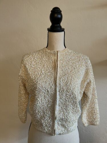 VTG True Vintage Creamy Iridescent Sequin Sweater 