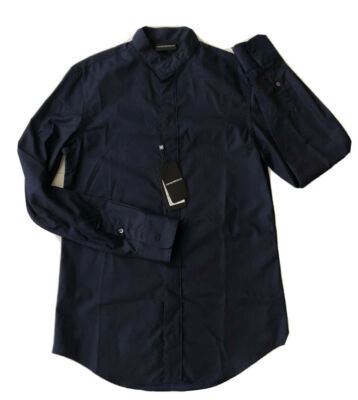 NWT $345 Emporio Armani Korean-Necked Blue Dress Shirt Size XS 11SMRL