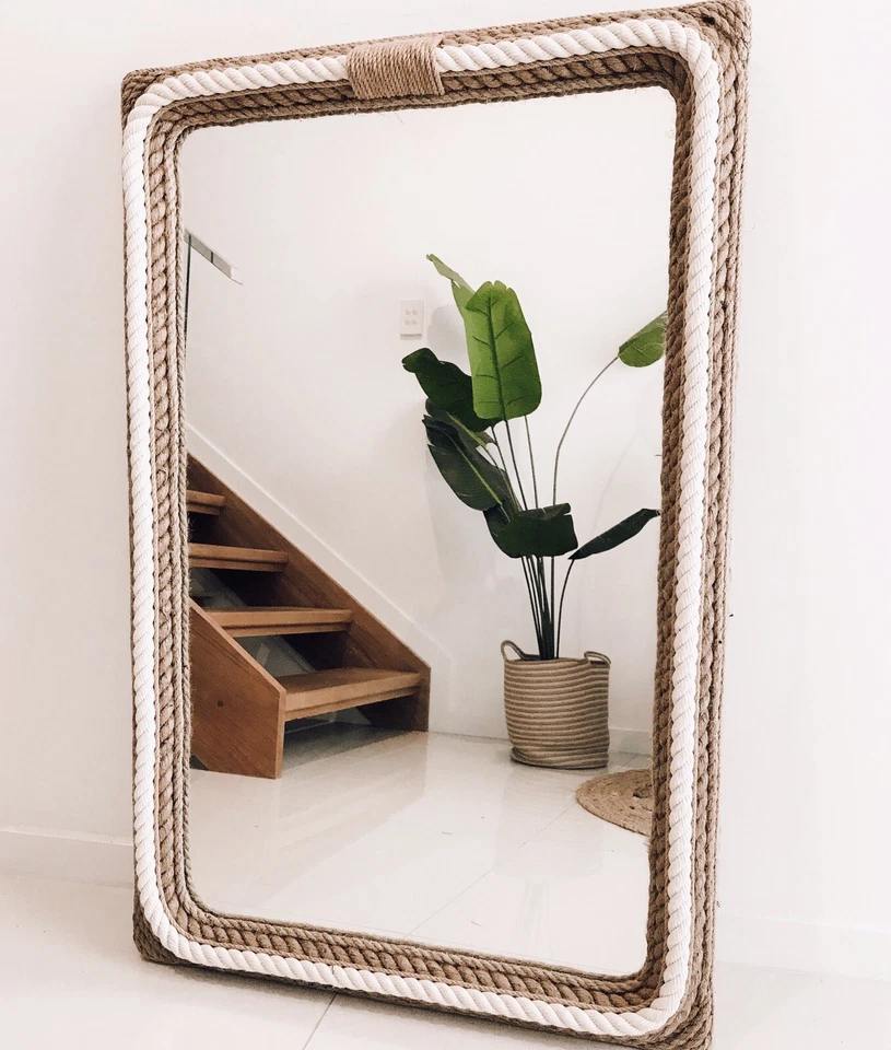 Country Nautical Hampton Coastal Style Rectangle Rope Mirror Large 90cm X 75cm - Image 2 of 4