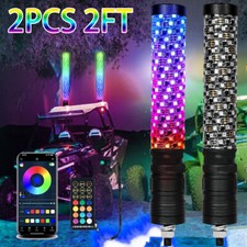 Pair 2FT Spiral LED Fat Whip Light Antenna RGB Chasing For Can-am X3 RZR UTV ATV