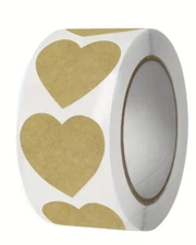 500 pc Sticker Seals Roll Kraft Traditional Plain Simple Heart Self Adhesive NEW