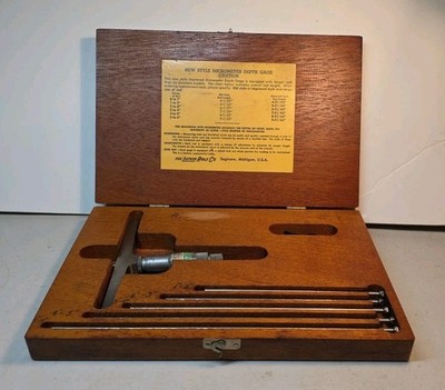 LUFKIN 0-6 INCH NO. 515 MICROMETER DEPTH GAGE in Wooden Case