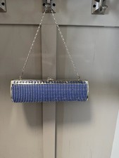 Evening Bag Slim Royal Blue Clutch with rhinestones and silver hardware