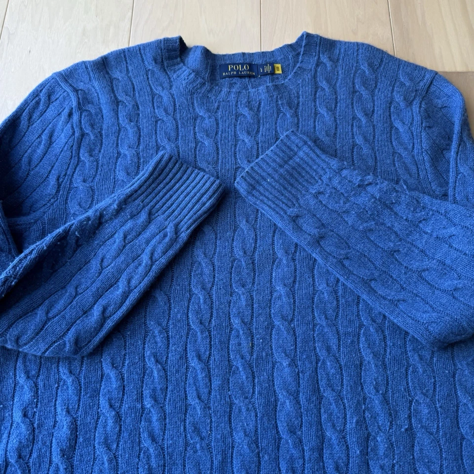 Polo Ralph Lauren кабель вязаный свитер большой синий шерсти кашемир вязаный пуловер RRL - Изображение 4 из 4