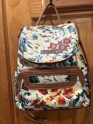 MultiSac Women s Floral Backpack Multicolor Zip Brown Trim Pockets