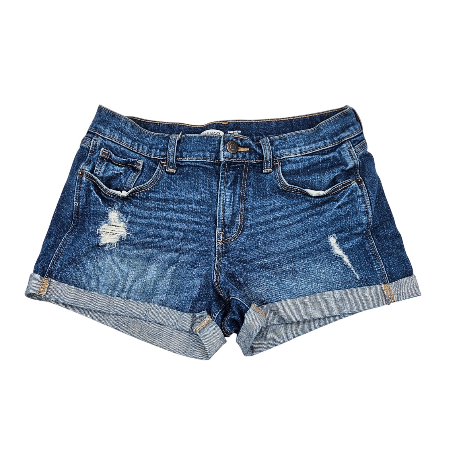 Old Navy Womens Mid Rise Boyfriend Distressed Denim Shorts Blue Size 4 Cuffed