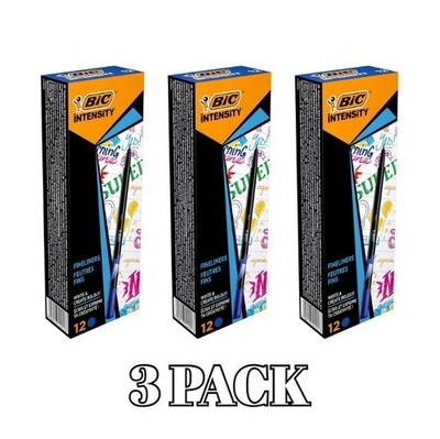 BIC Intensity Fine Black Tip Marker Pen Ink Based Writing 0.4mm, 12 PENS 3 PCK