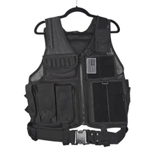 YAKEDA Tactical Vest Black Mesh Adjustable MOLLE Airsoft Paintball Pouches Belt