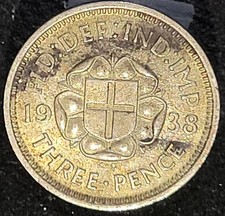 1938 Great Britain 3 Pence Threepence Silver Coin