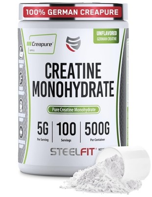 SteelFit Creapure Creatine Monohydrate Powder Unflavored - German Micronized ...