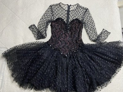 VTG 80s After Five by Julie Duroche Sequin Polka Dot Tulle Prom Cocktail Dress