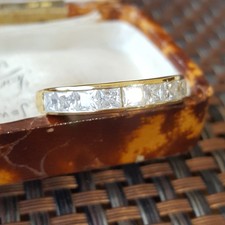 Gold Plated Sterling Silver Ring Moissanite 1.26ct Half Eternity Band UK Size O