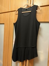 NWT HALSTON WOMEN SLEEVELESS BLACK TOP PLEATED ASYMMETRICAL HEM BLOUSE SIZE L