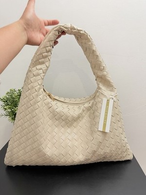 Nico & Olive Oatmilk Woven Vegan Leather Large Hobo Bag NWT