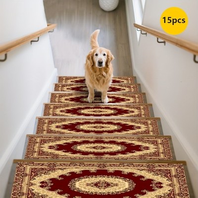 [JIT] 7/11/15pcs, Simple Retro Pattern Printed Stair Mats, Non-Slip Stair Rugs