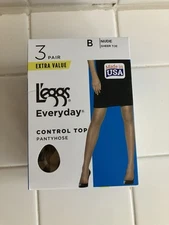 NIB 3 Pair Leggs Everyday Regular Control Top Pantyhose Size B Nude Sheer Toe