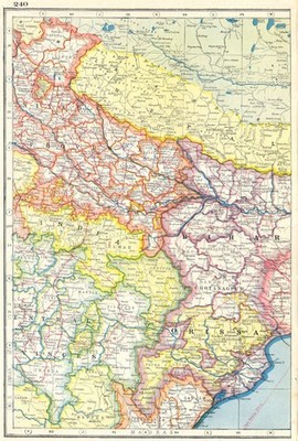 INDIEN NORDOSTEN. Orissa Bihar Vereinigte & Zentralprovinzen Nepal 1920 alte Karte