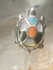 Vintage Turtle ring size 4.25 Navajo  sterling silver  turquoise MOP coral onyx