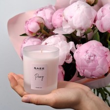 Scented Soy Wax Candle 'Peony'  Frosted Glass   Home Fragrance