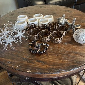 Napkin Ring Lot Sea White Beaded Silver Brass