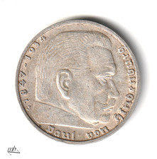 Third Reich 5 Reichsmark 1938 J Hindenburg with HK 556