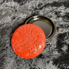 Red Lacquer Incense Container with Peony Design  for Tea Ceremony