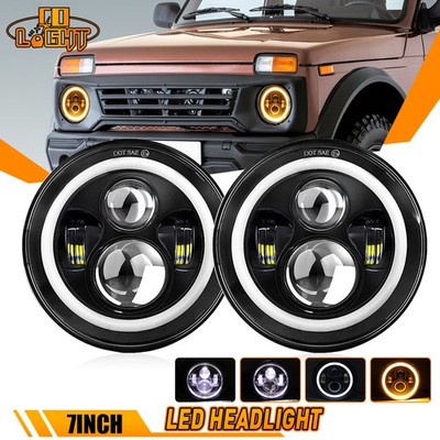 2x 7'' zoll Rund LED Front Scheinwerfer DRL Blinker Standlicht für Lada Niva E9