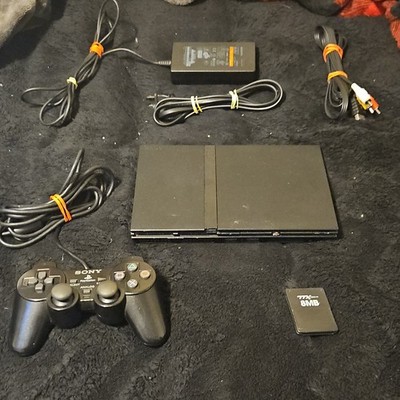 Sony PlayStation 2 Slim Console Black Bundle Controller 8MB Card AV Power