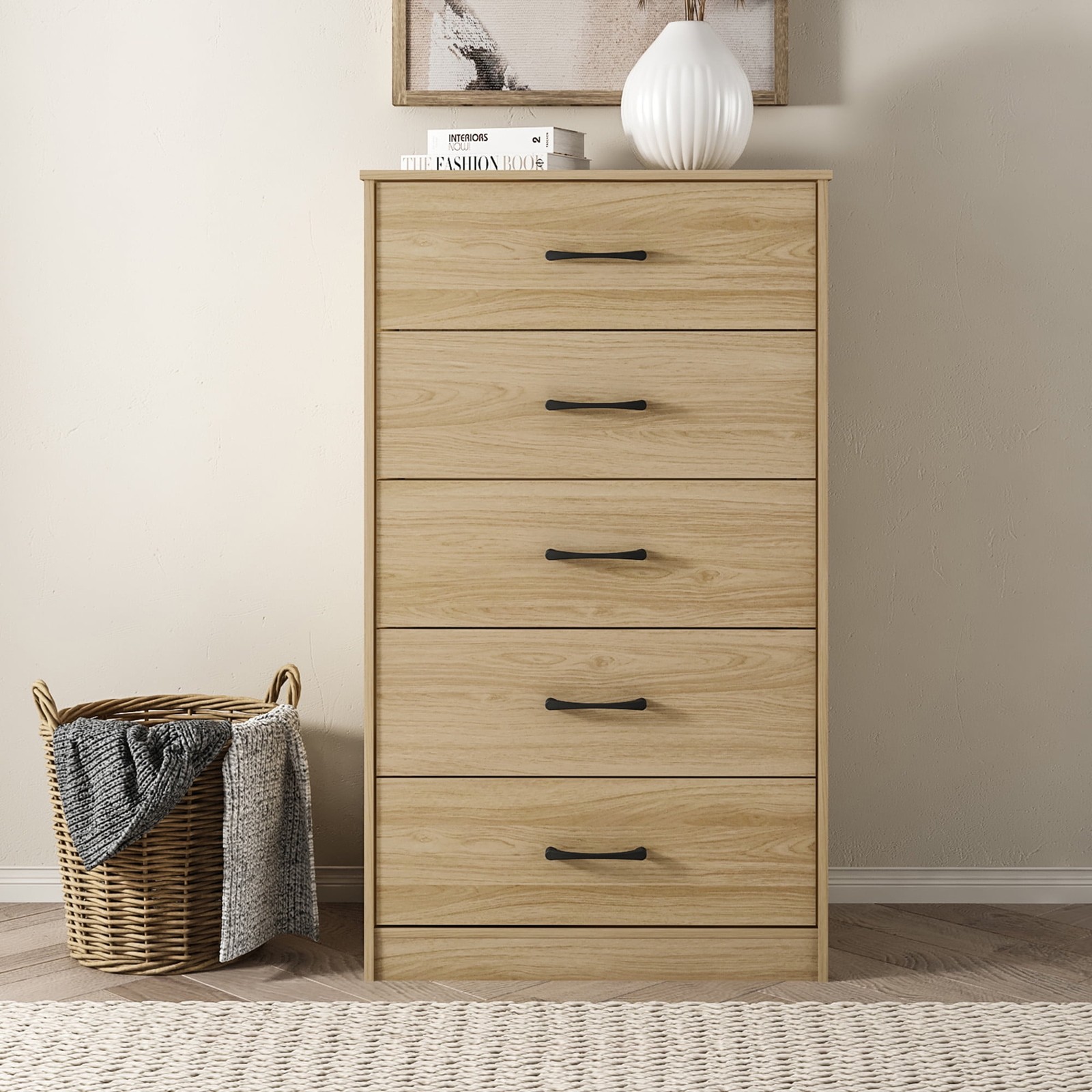 Modern 5-Drawer Dresser Storage Cabinet for Bedroom Closet or Entryway
