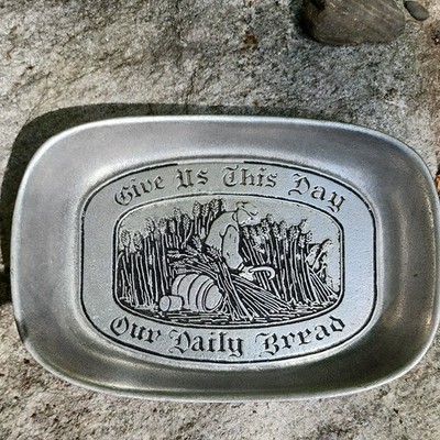 Vintage Pewter Serving Tray by Wilton Columbia Give Us This Day Our Daily  Bread