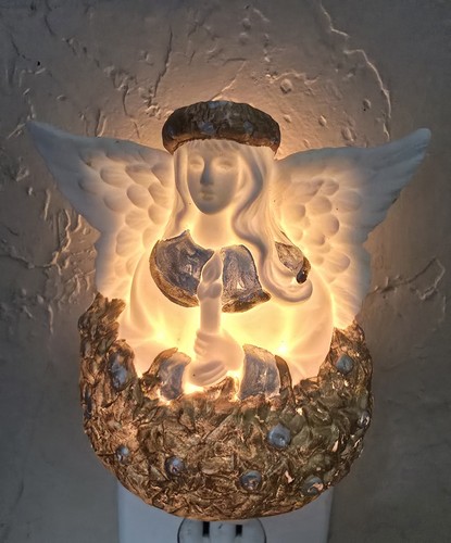 Angel Nightlight With Candle Porcelain Bisque Light