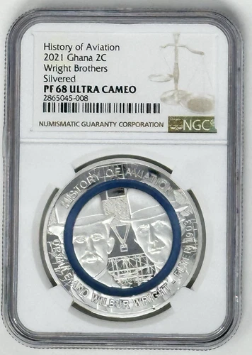 2021 Ghana 2 Cedis Wright Brothers NGC PF68 (Silvered) Ultra Cameo
